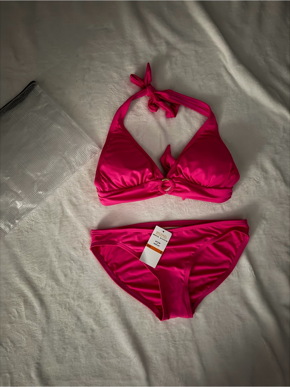 Michael Kors Hot Pink Halter Bikini Set with Ring Accent - NWT